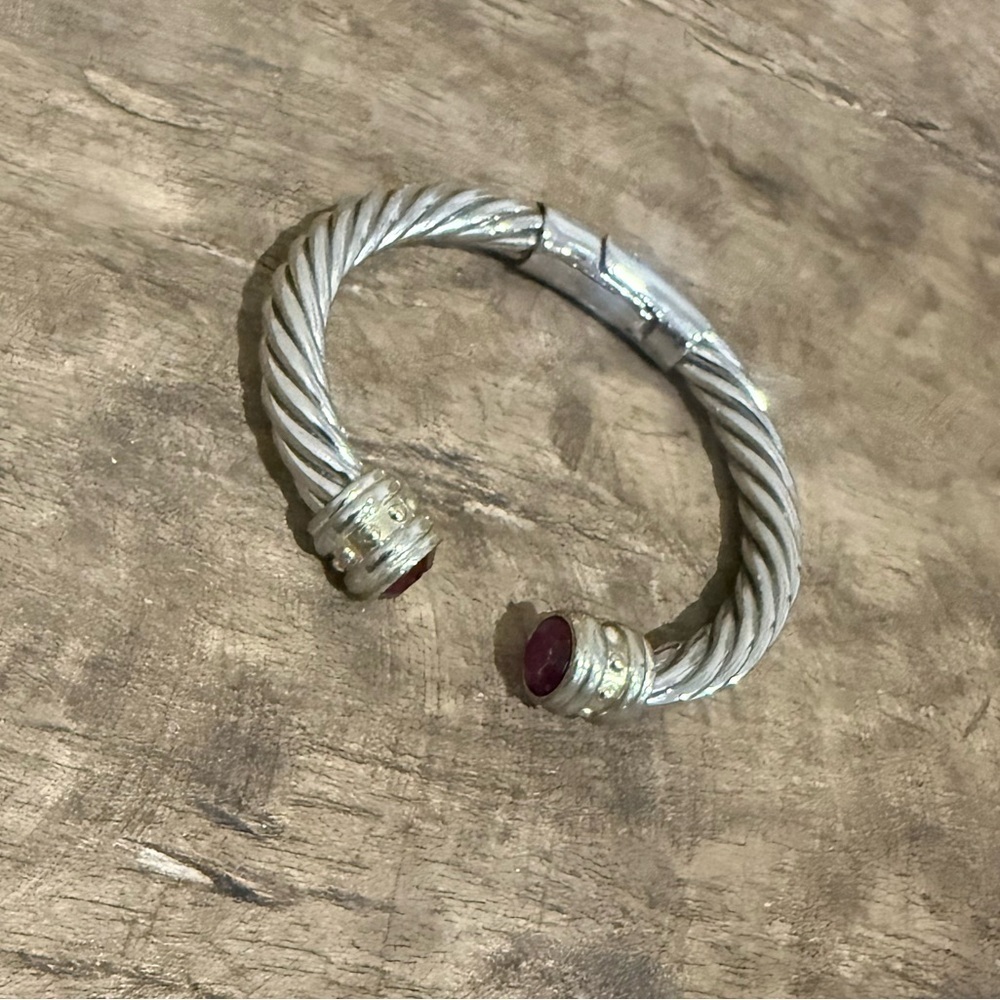 Designer Inspired Cable Bracelet Silver and Gold Toned with Fuchsia Accents